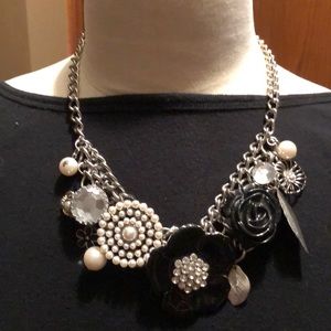 Black and silver flower necklace